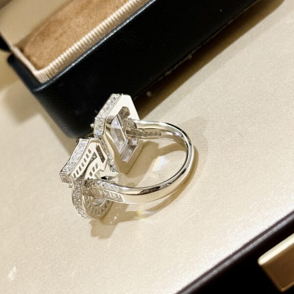 360#S925 Five Character Ladder Square Diamond Large Opening Surrounding High Carbon Diamond High Customization Exquisite Fashion One Size Adjustable Ring - Image 8