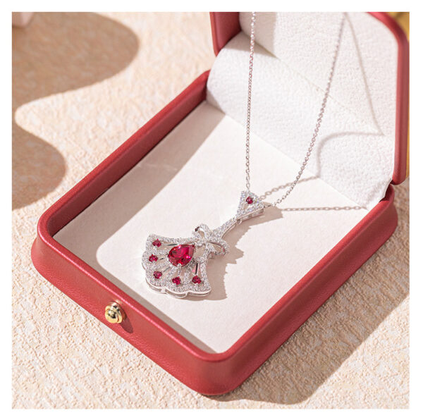361#New S925 silver necklace cultivated ruby 1.25 carat fan-shaped pendant in stock wholesale - Image 2