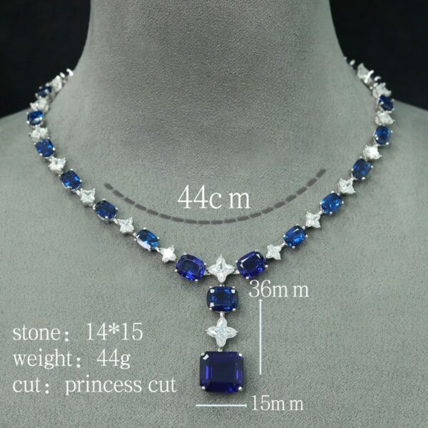 369#46.8ct Cultivate Fat Square Sapphire Royal Blue Star Cutting Heavy Industry High Order Light Luxury Necklace Banquet Jewelry - Image 3