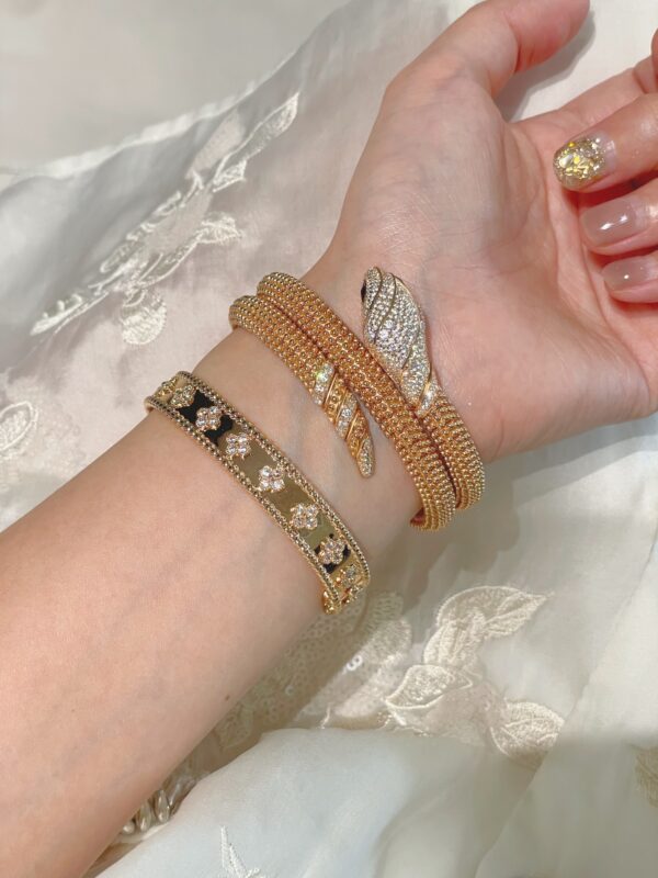 389#Original design 925 silver thick gold electroplated snake shaped elastic bracelet, assembled with antique rivets, cool and elegant python shaped bracelet - Image 4