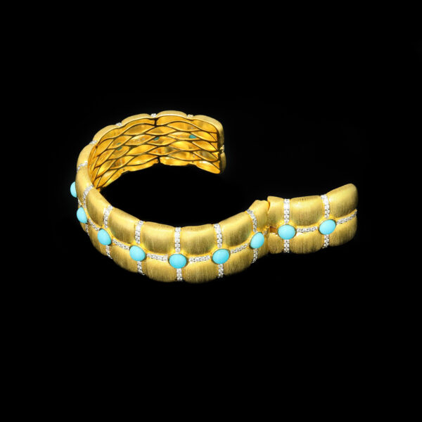 292#925 silver plated 24k gold bracelet with high carbon diamond, gold turquoise embellishment, exquisite fashion jewelry, versatile women's bracelet - Image 4