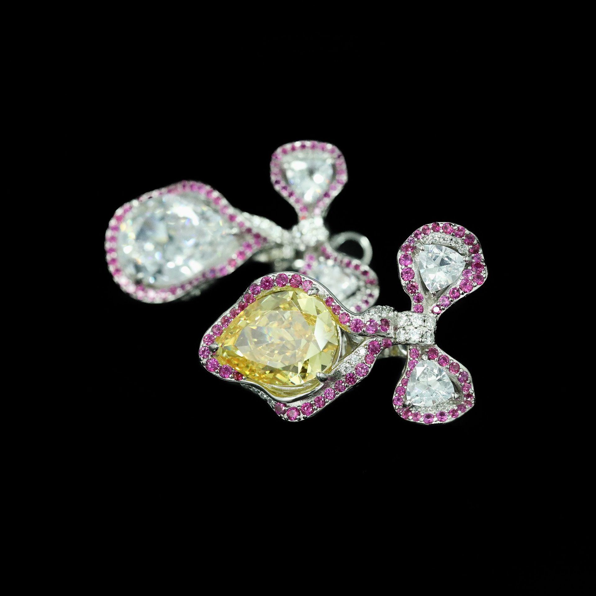 407#925 silver gold-plated earrings with high carbon diamond Cindychao high-end custom style, colorful yellow bow, versatile jewelry, girls' ear buckle - Image 5