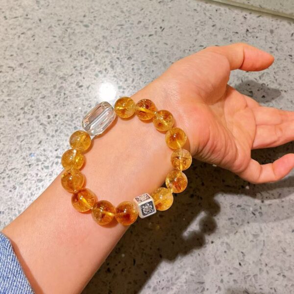 413#925 Silver Natural High Quality 12-13mm Yellow Crystal White Crystal Bracelet - Image 8