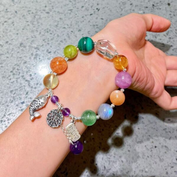 417#925 silver natural purple lithium pyroxene flower amethyst yellow crystal peacock stone white crystal multi treasure bracelet bracelet bracelet bracelet - Image 8