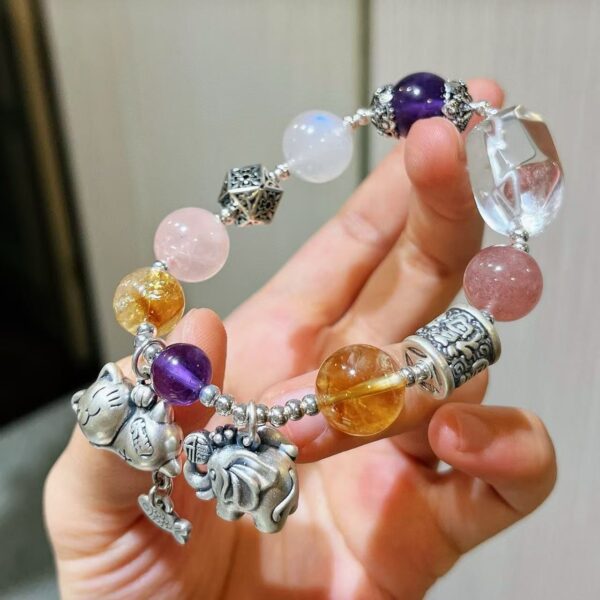 419#925 silver high-end natural moonstone white crystal yellow crystal strawberry crystal amethyst pink crystal bracelet bracelet bracelet - Image 4