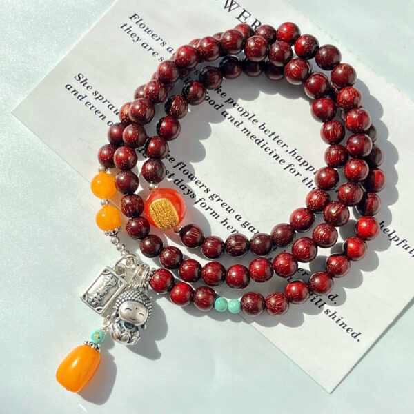 420#925 silver vintage style high-quality exquisite natural small leaf rosewood beeswax bracelet bracelet bracelet - Image 4