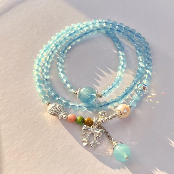421#925 silver vintage style high-quality boutique natural aquamarine gemstone multi circle bracelet bracelet bracelet - Image 10