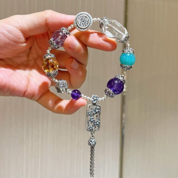 423#925 sterling silver vintage style high-quality boutique natural amethyst and white crystal multi treasure bracelet bracelet bracelet - Image 8