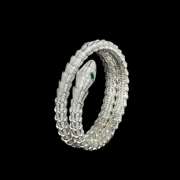 320#925 silver plated 18k gold bracelet with high carbon diamond, snake bone, wood, and green high-end jewelry for girls - Image 2