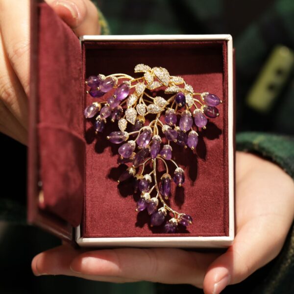 443666#Natural amethyst French high-end wisteria flower brooch original design fashionable brooch jewelry - Image 8
