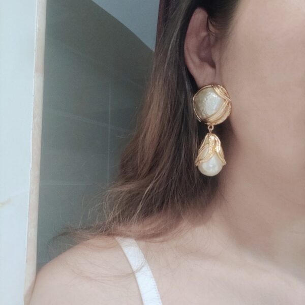 283#Retro designer pearl water droplet ear clip earrings with a high-end feel, elegant temperament, light luxury, fashionable and versatile water droplet earrings - Image 6