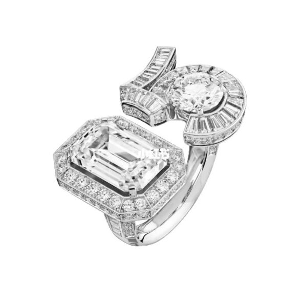 360#S925 Five Character Ladder Square Diamond Large Opening Surrounding High Carbon Diamond High Customization Exquisite Fashion One Size Adjustable Ring - Image 2