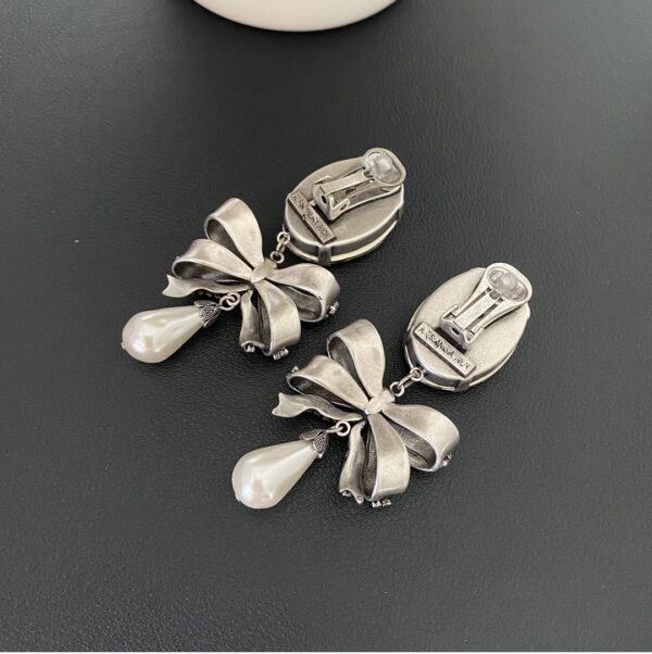 289#European and American style, fashionable bow, crystal ear clip, retro silver vintage design, light luxury ear clip earrings - Image 5