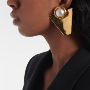 282#French retro designer niche new earrings, high-end light luxury geometric shape inlaid with pearls, retro style, simple and medieval ear clip