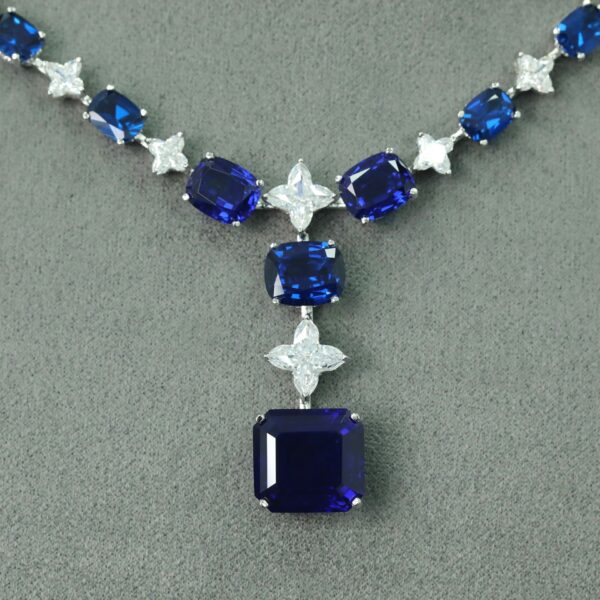 369#46.8ct Cultivate Fat Square Sapphire Royal Blue Star Cutting Heavy Industry High Order Light Luxury Necklace Banquet Jewelry - Image 4