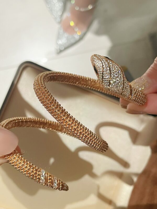 389#Original design 925 silver thick gold electroplated snake shaped elastic bracelet, assembled with antique rivets, cool and elegant python shaped bracelet - Image 9