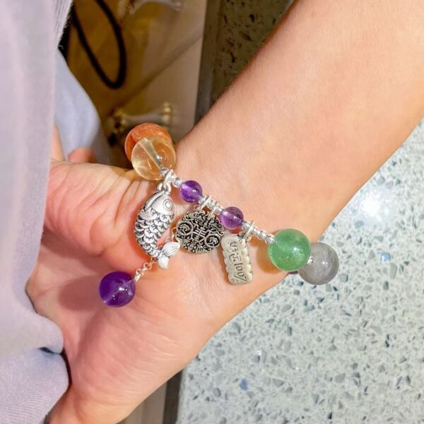 417#925 silver natural purple lithium pyroxene flower amethyst yellow crystal peacock stone white crystal multi treasure bracelet bracelet bracelet bracelet - Image 9