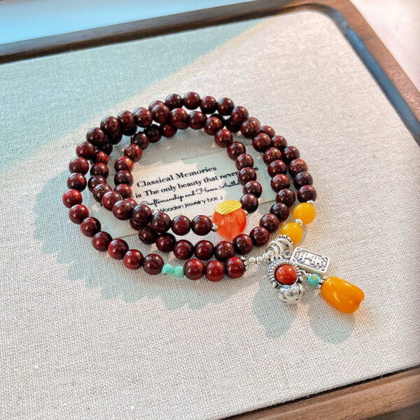 420#925 silver vintage style high-quality exquisite natural small leaf rosewood beeswax bracelet bracelet bracelet - Image 3