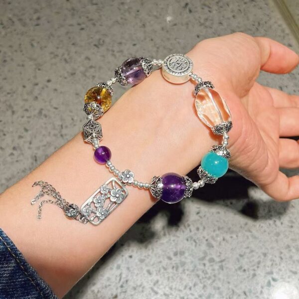 423#925 sterling silver vintage style high-quality boutique natural amethyst and white crystal multi treasure bracelet bracelet bracelet - Image 9