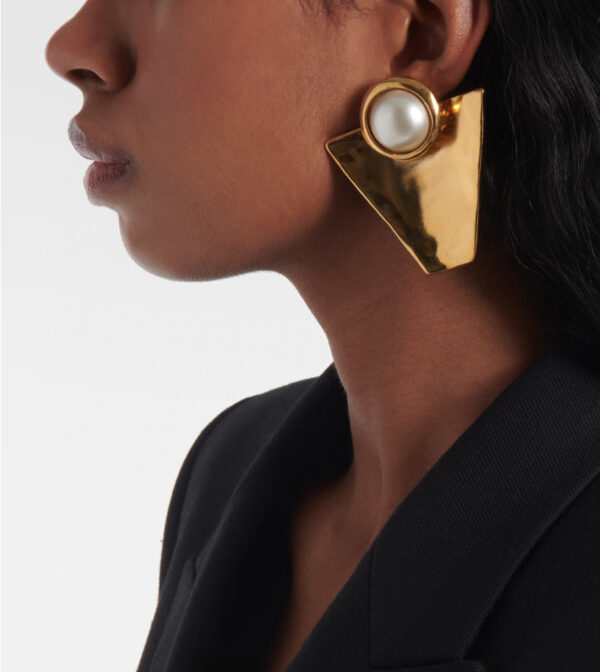 282#French retro designer niche new earrings, high-end light luxury geometric shape inlaid with pearls, retro style, simple and medieval ear clip