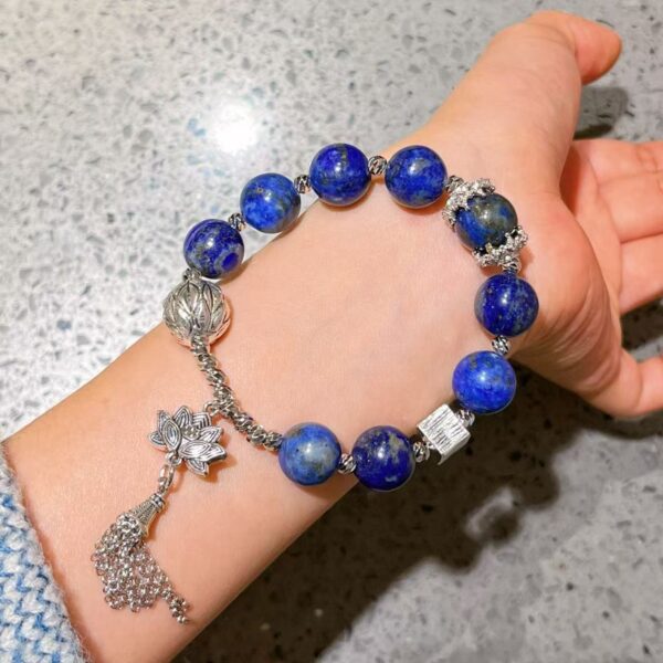 431#12mm large particle high-quality natural lapis lazuli tassel design retro bracelet bracelet bracelet bracelet - Image 9