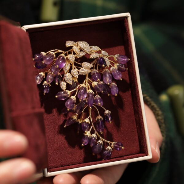 443666#Natural amethyst French high-end wisteria flower brooch original design fashionable brooch jewelry - Image 2