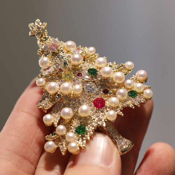 334#Light luxury high-end natural pearl Christmas tree brooch pendant evening dress high-end chest flower accessory - Image 7