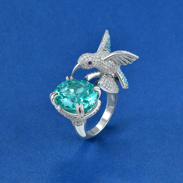 359#8-carat egg shaped 13 * 16 cultivated gemstone Paraiba designer high-end S925 silver ring - Image 8
