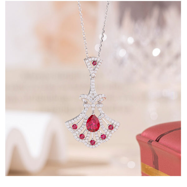 361#New S925 silver necklace cultivated ruby 1.25 carat fan-shaped pendant in stock wholesale - Image 4
