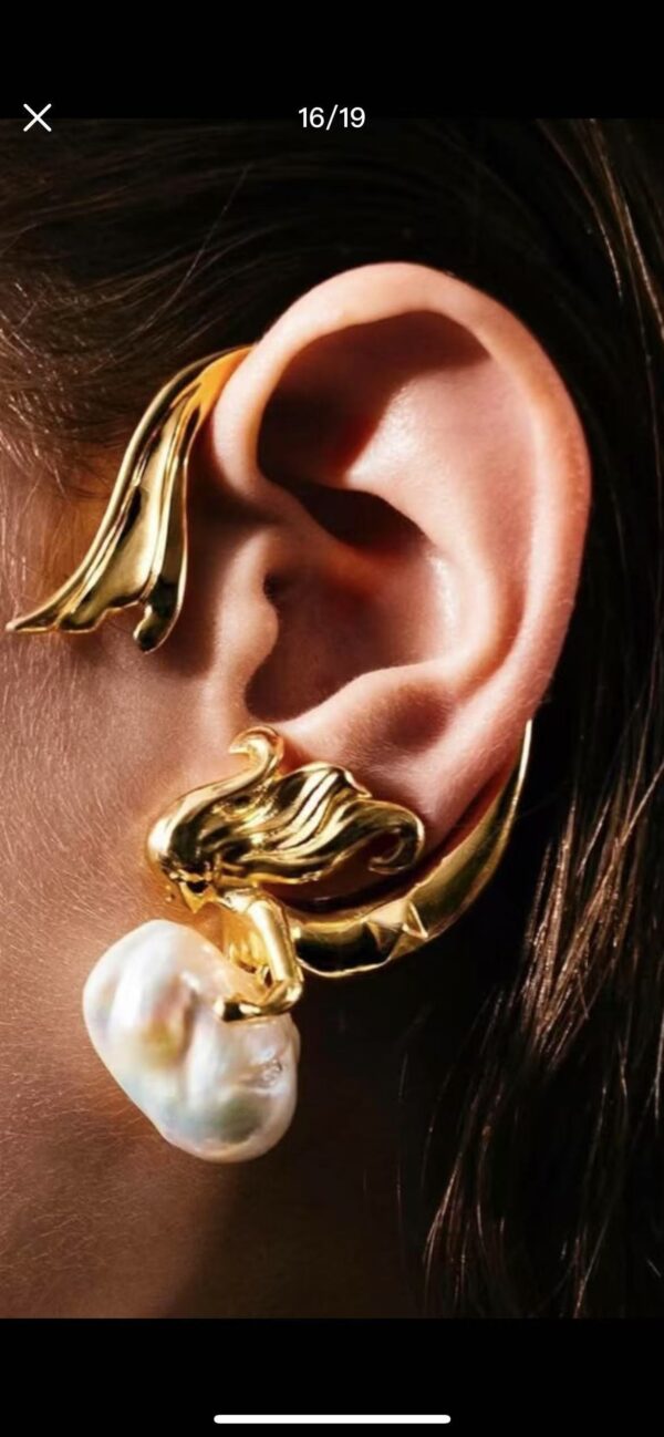 367#Senior designer mermaid paired with Baroque pearl light luxury single ear hook - Image 5