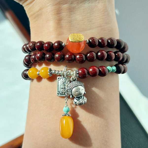 420#925 silver vintage style high-quality exquisite natural small leaf rosewood beeswax bracelet bracelet bracelet - Image 2