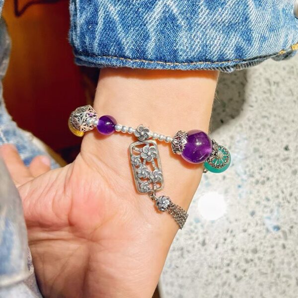 423#925 sterling silver vintage style high-quality boutique natural amethyst and white crystal multi treasure bracelet bracelet bracelet - Image 10