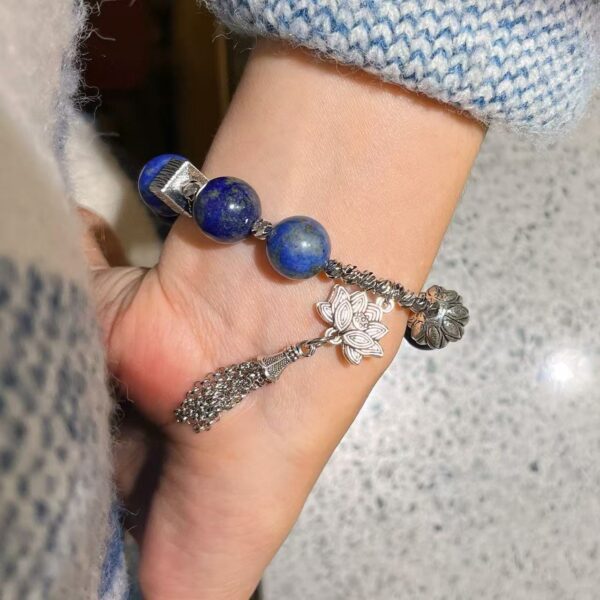 431#12mm large particle high-quality natural lapis lazuli tassel design retro bracelet bracelet bracelet bracelet - Image 10
