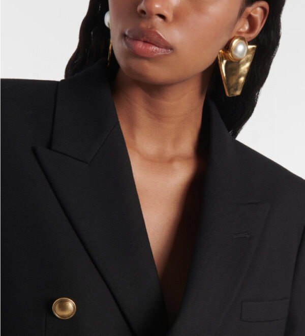 282#French retro designer niche new earrings, high-end light luxury geometric shape inlaid with pearls, retro style, simple and medieval ear clip - Image 3
