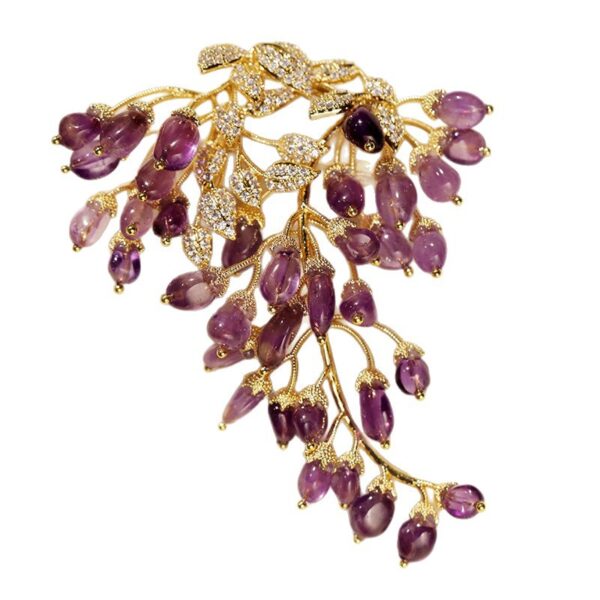 443666#Natural amethyst French high-end wisteria flower brooch original design fashionable brooch jewelry - Image 3
