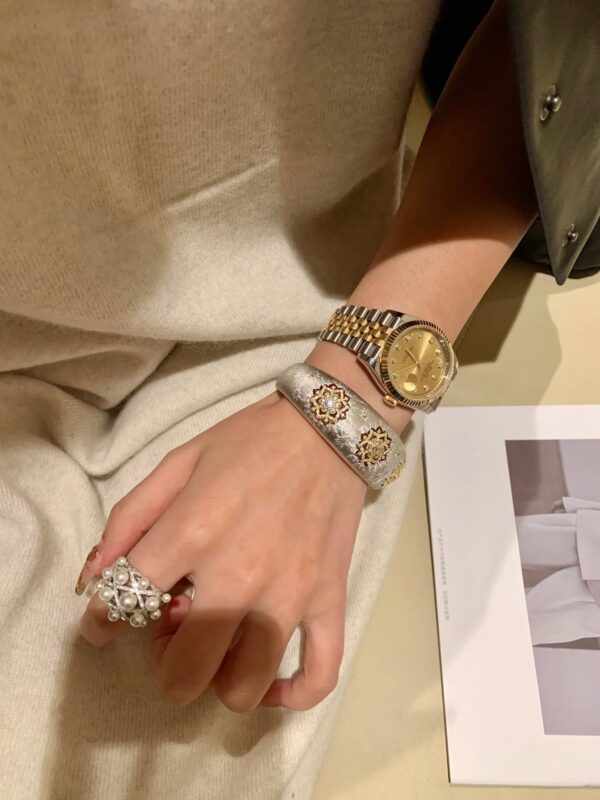 319#925 silver plated 24k gold bracelet with high carbon diamond wire drawing technology, luxurious and versatile jewelry for girls - Image 6
