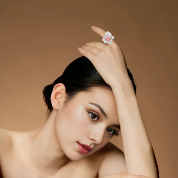 351#925 silver plated 14k gold ring with high carbon diamond, pink conch pearl, egg shaped flower, luxurious and versatile jewelry for girls - Image 7