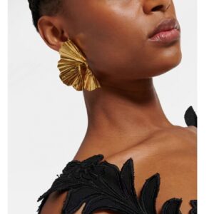 436666#European and American fashion high-end temperament fan shaped metal folding ear clip exaggerated retro high-end feeling earrings