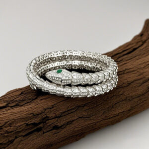 320#925 silver plated 18k gold bracelet with high carbon diamond, snake bone, wood, and green high-end jewelry for girls