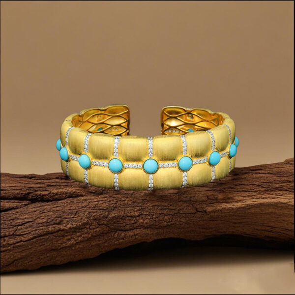 292#925 silver plated 24k gold bracelet with high carbon diamond, gold turquoise embellishment, exquisite fashion jewelry, versatile women's bracelet - Image 8