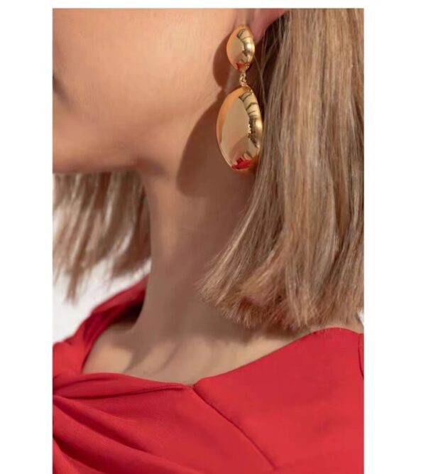 336#European and American high-end fashion design egg shaped earrings brass plated 24k gold geometric shape light luxury style personalized earrings - Image 7