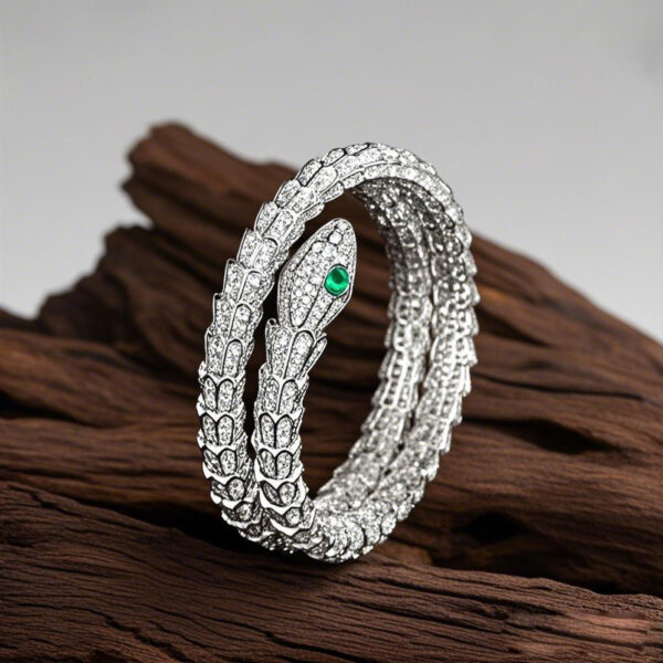 320#925 silver plated 18k gold bracelet with high carbon diamond, snake bone, wood, and green high-end jewelry for girls - Image 7