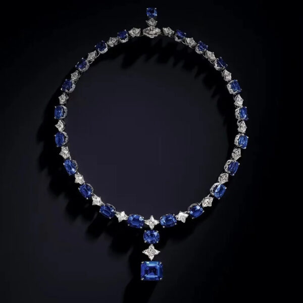 369#46.8ct Cultivate Fat Square Sapphire Royal Blue Star Cutting Heavy Industry High Order Light Luxury Necklace Banquet Jewelry - Image 9