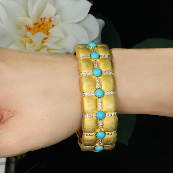 292#925 silver plated 24k gold bracelet with high carbon diamond, gold turquoise embellishment, exquisite fashion jewelry, versatile women's bracelet - Image 7