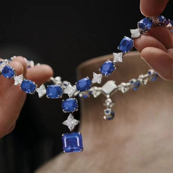 369#46.8ct Cultivate Fat Square Sapphire Royal Blue Star Cutting Heavy Industry High Order Light Luxury Necklace Banquet Jewelry - Image 10