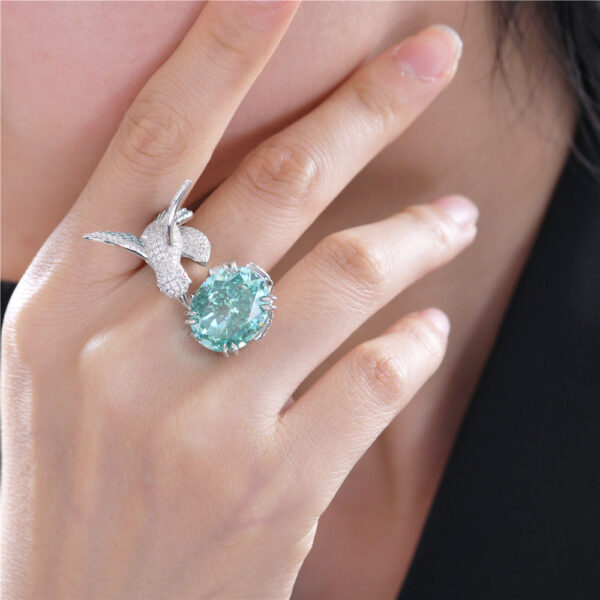359#8-carat egg shaped 13 * 16 cultivated gemstone Paraiba designer high-end S925 silver ring - Image 7