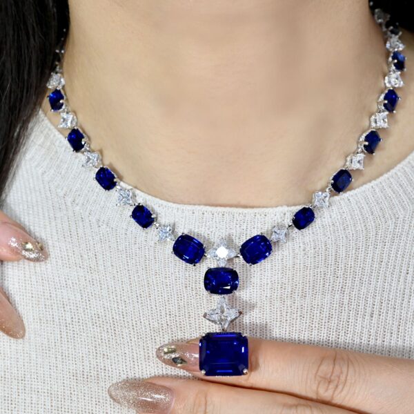 369#46.8ct Cultivate Fat Square Sapphire Royal Blue Star Cutting Heavy Industry High Order Light Luxury Necklace Banquet Jewelry - Image 12