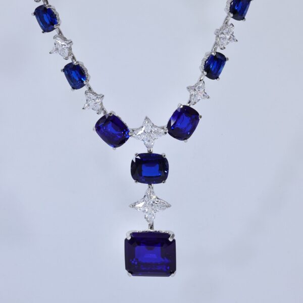 369#46.8ct Cultivate Fat Square Sapphire Royal Blue Star Cutting Heavy Industry High Order Light Luxury Necklace Banquet Jewelry - Image 13