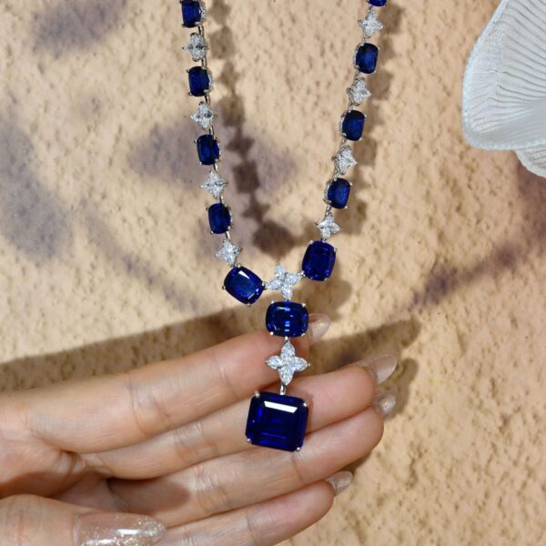 369#46.8ct Cultivate Fat Square Sapphire Royal Blue Star Cutting Heavy Industry High Order Light Luxury Necklace Banquet Jewelry - Image 14