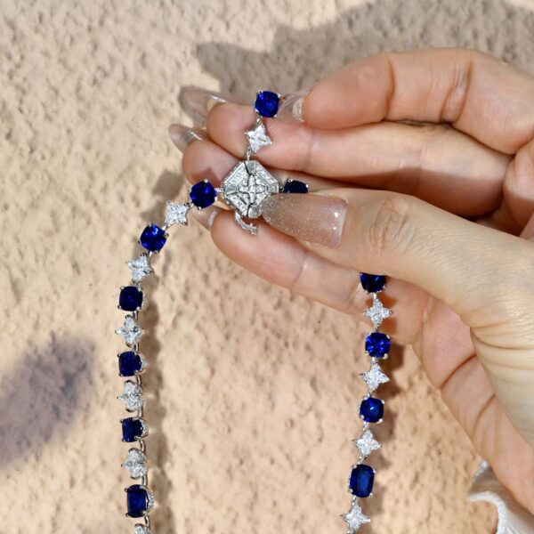 369#46.8ct Cultivate Fat Square Sapphire Royal Blue Star Cutting Heavy Industry High Order Light Luxury Necklace Banquet Jewelry - Image 15